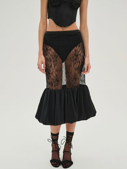 For Love and Lemons Sugarplum Lace Midi Skirt - Black