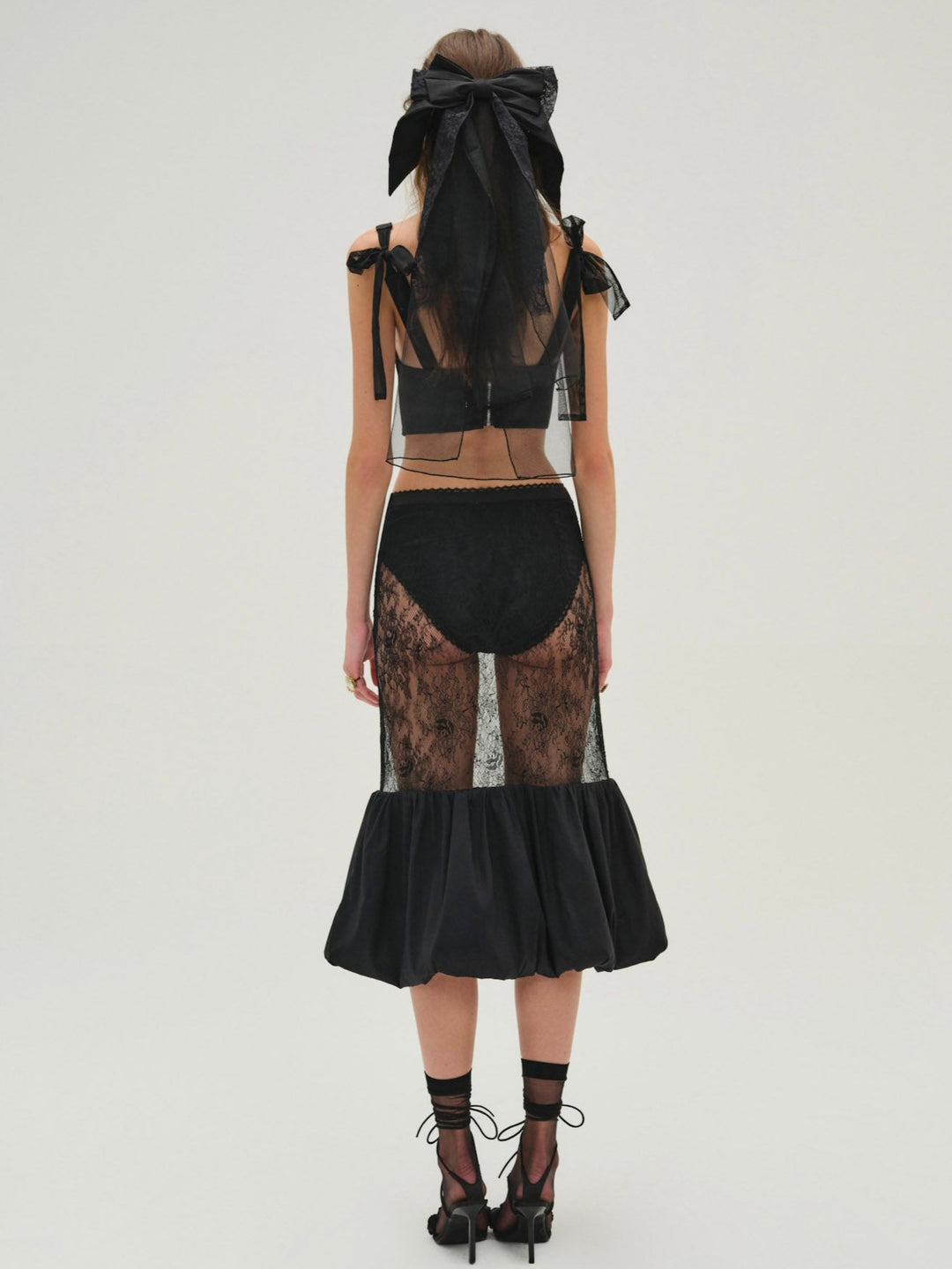 For Love and Lemons Sugarplum Lace Midi Skirt - Black