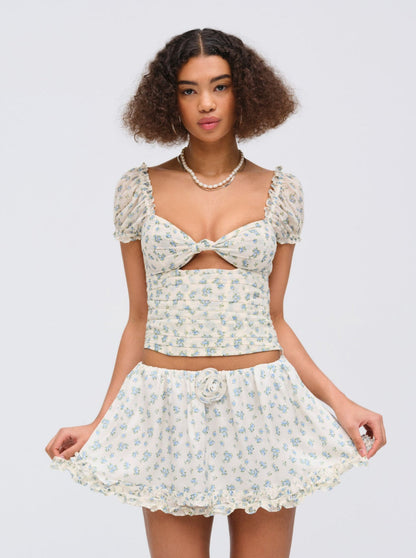 For Love and Lemons Chateau Mini Skirt - Blue