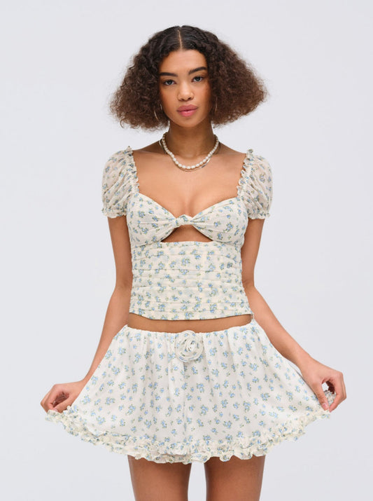 For Love and Lemons Chateau Mini Skirt - Blue