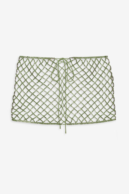 For Love and Lemons Tulip Grid Rhinestone Skirt - Green