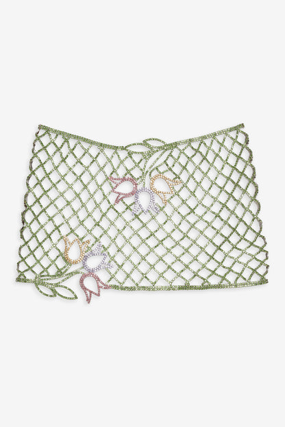 For Love and Lemons Tulip Grid Rhinestone Skirt - Green