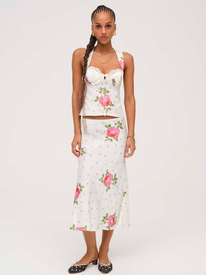 For Love and Lemons Rosebud Midi Skirt - White