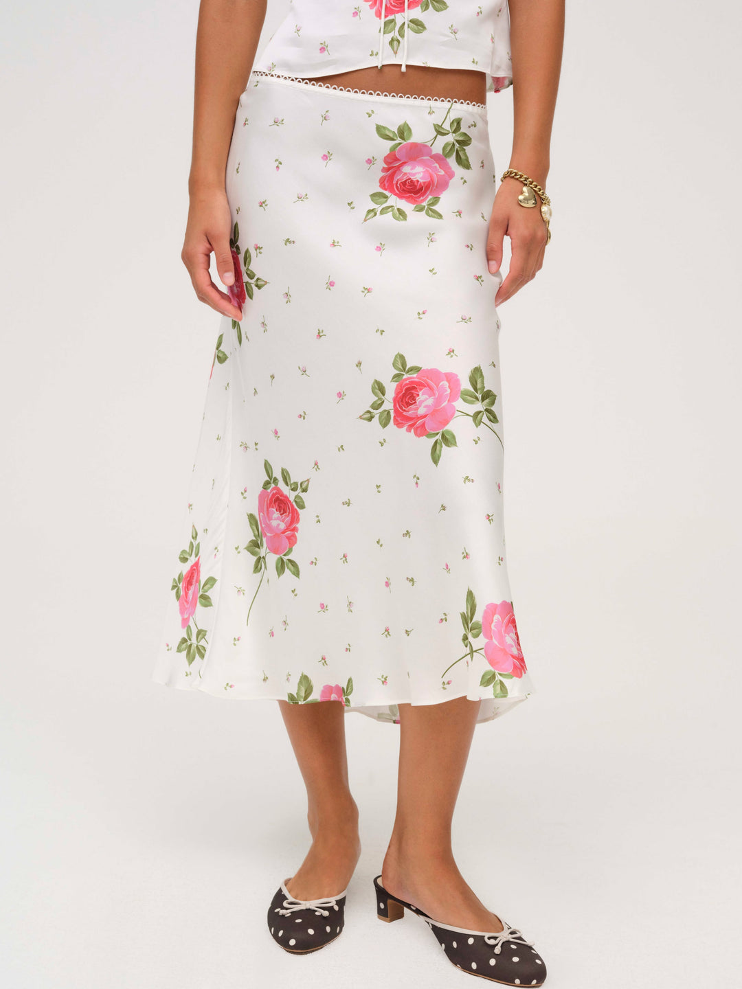 For Love and Lemons Rosebud Midi Skirt - White