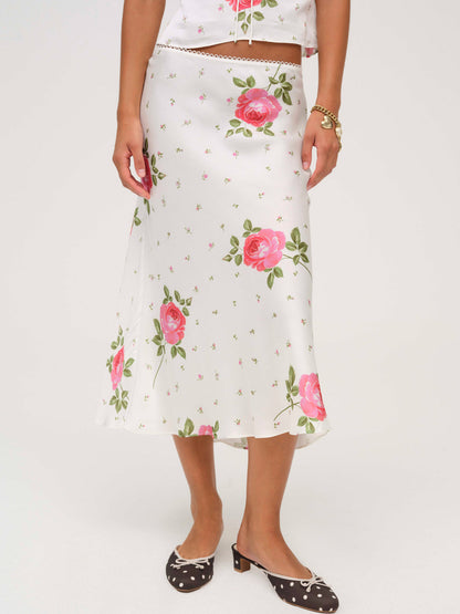 For Love and Lemons Rosebud Midi Skirt - White