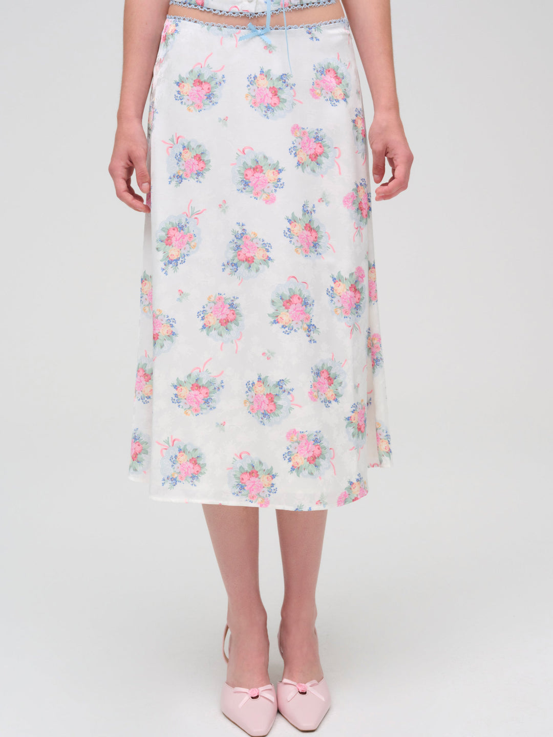 For Love and Lemons Doily Bouquet Midi Skirt - White