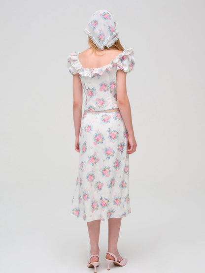 For Love and Lemons Doily Bouquet Midi Skirt - White