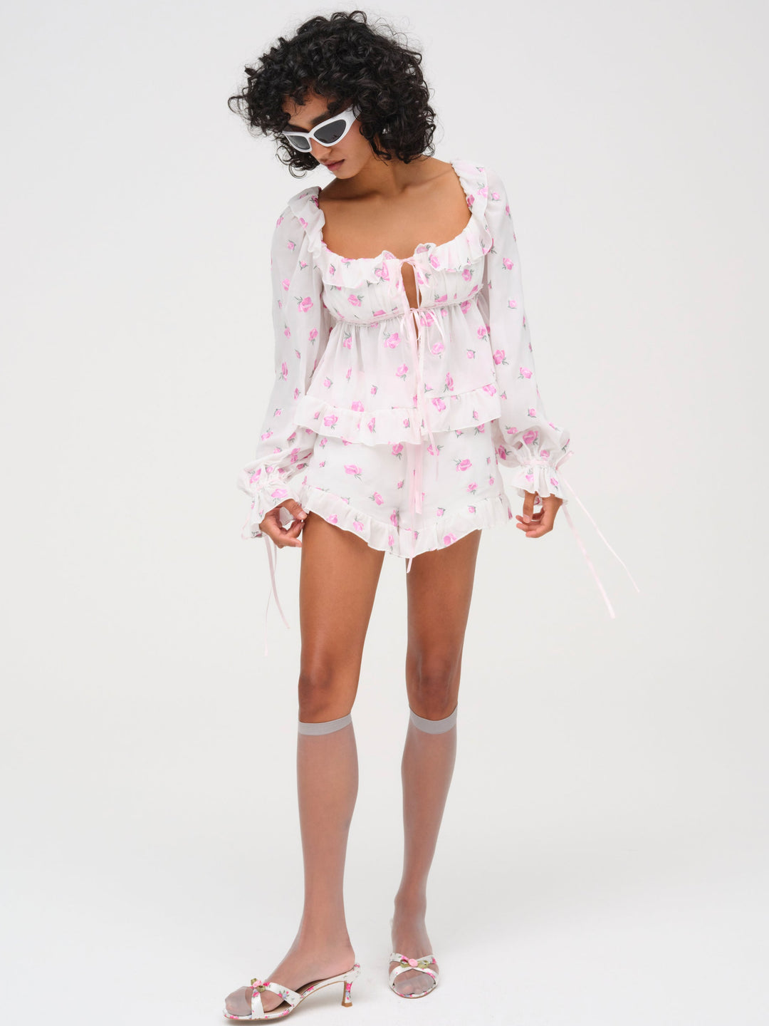 For Love and Lemons Fiona Floral Short - White