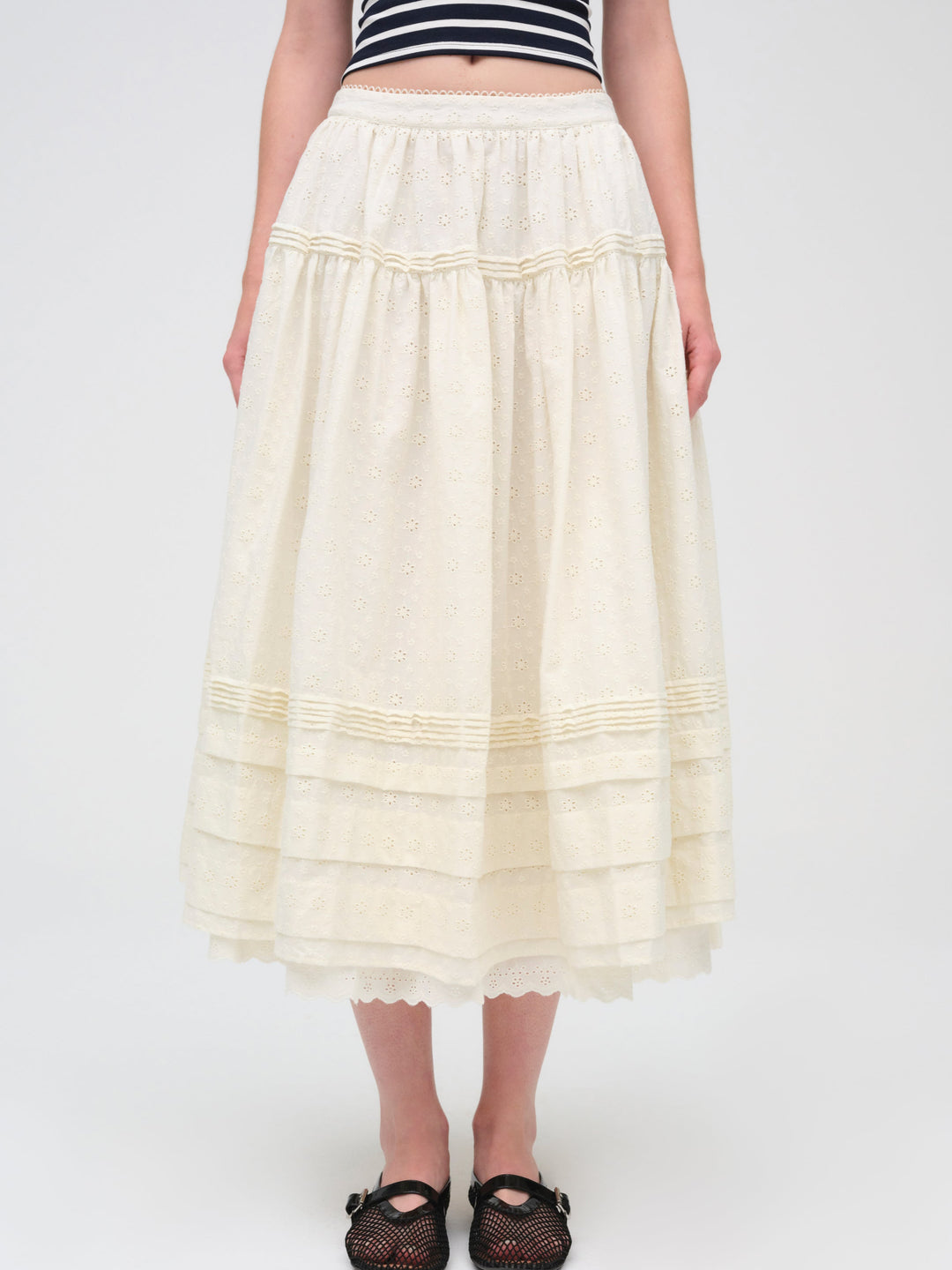 For Love and Lemons Eyelet Midi Skirt - White
