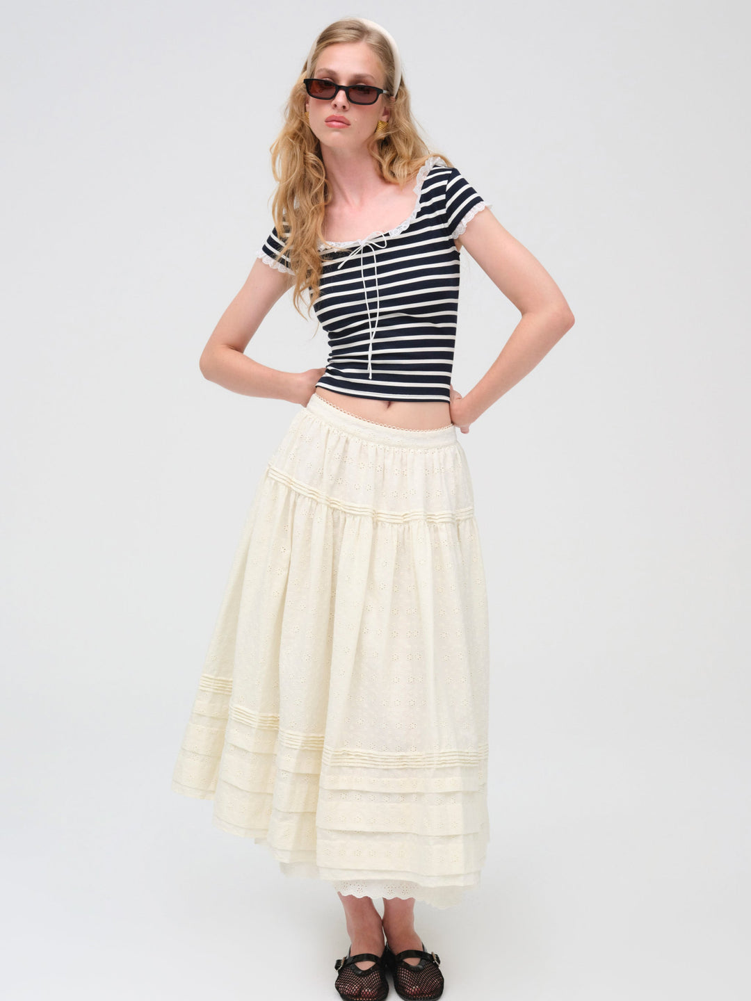 For Love and Lemons Eyelet Midi Skirt - White