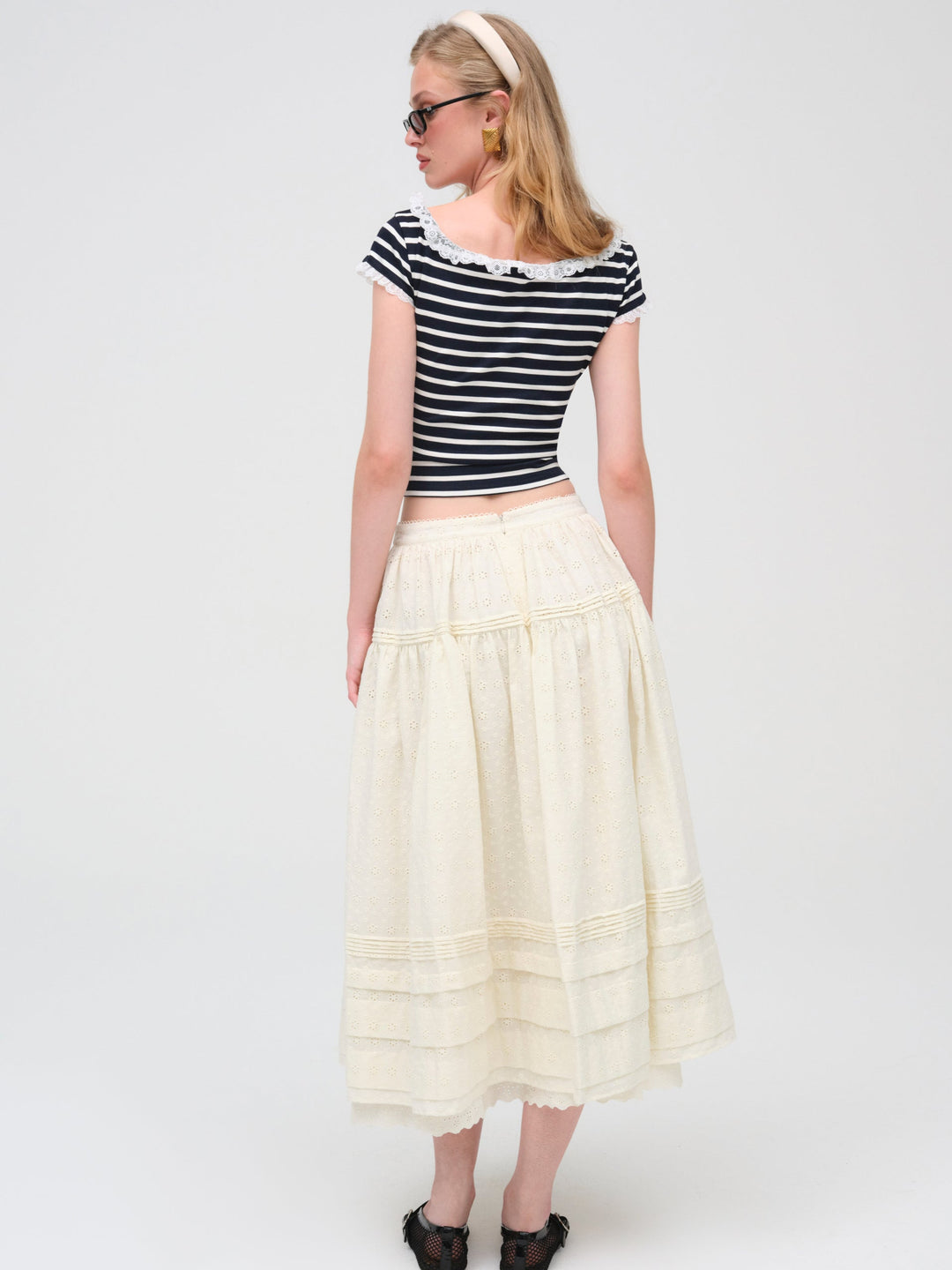For Love and Lemons Eyelet Midi Skirt - White