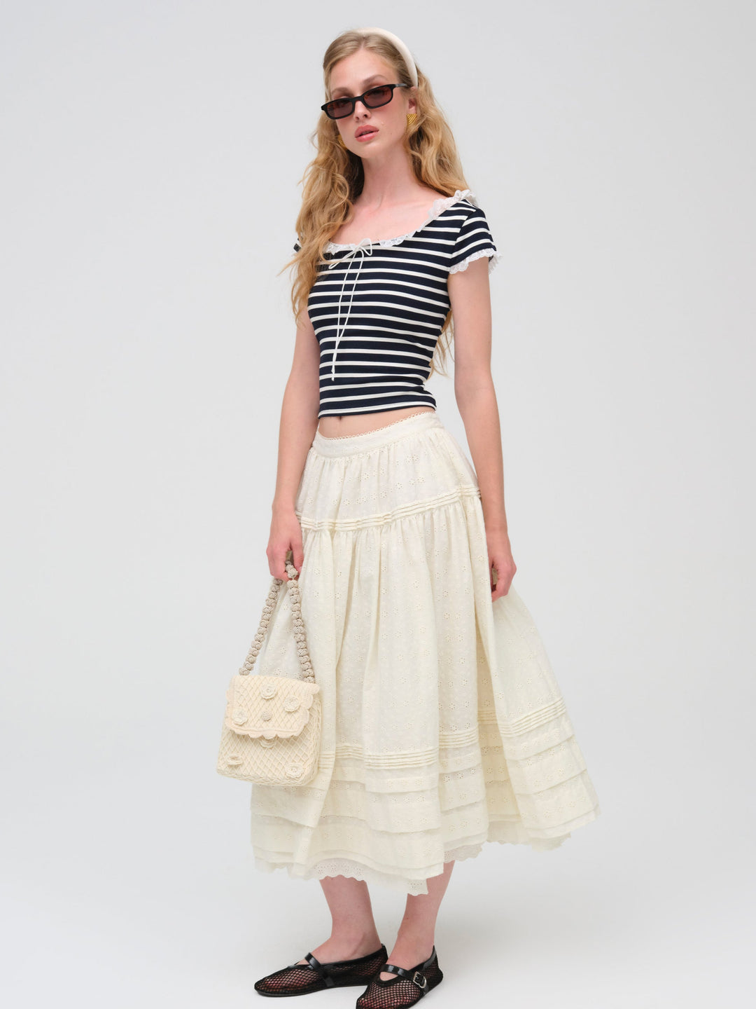 For Love and Lemons Eyelet Midi Skirt - White