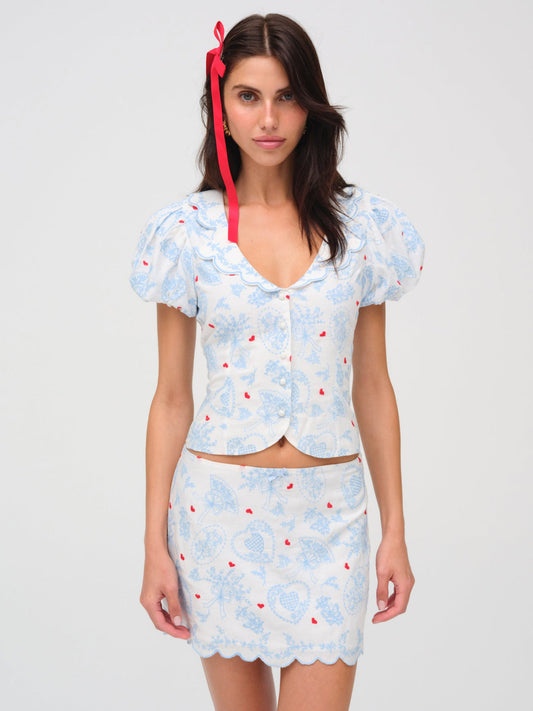 For Love and Lemons Livia Linen Mini Skirt - White