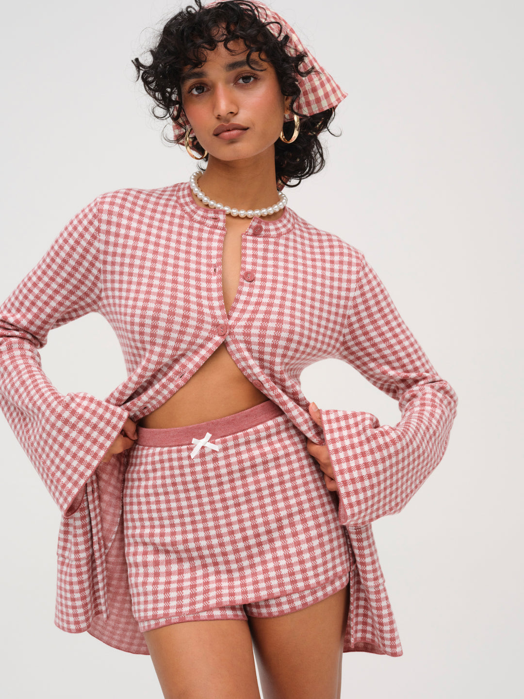 For Love and Lemons Gingham Knit Skort - Mauve