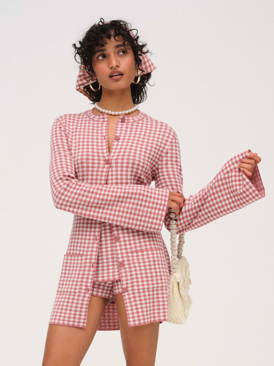 For Love and Lemons Gingham Knit Skort - Mauve