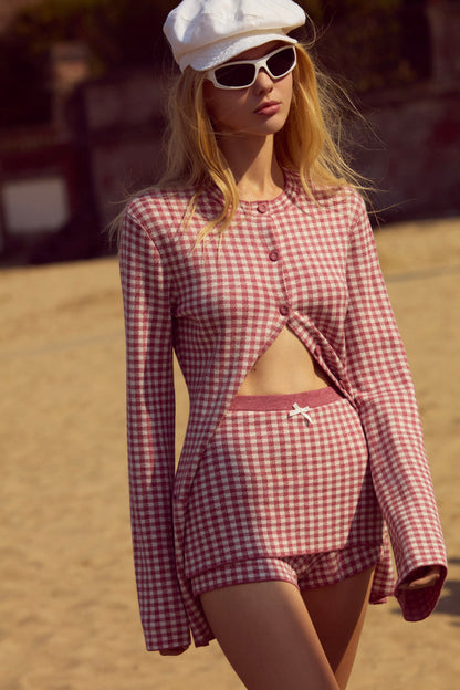 For Love and Lemons Gingham Knit Skort - Mauve