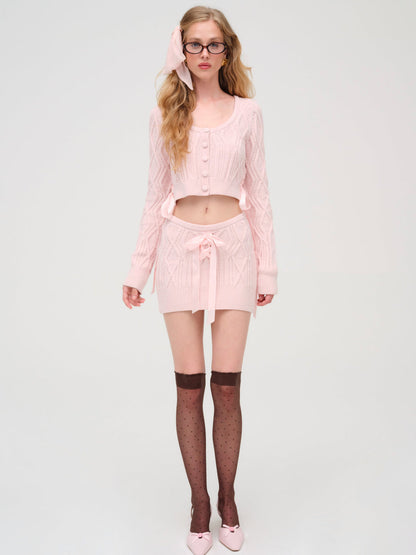 For Love and Lemons Chenille Cable Knit Mini Skirt - Pink