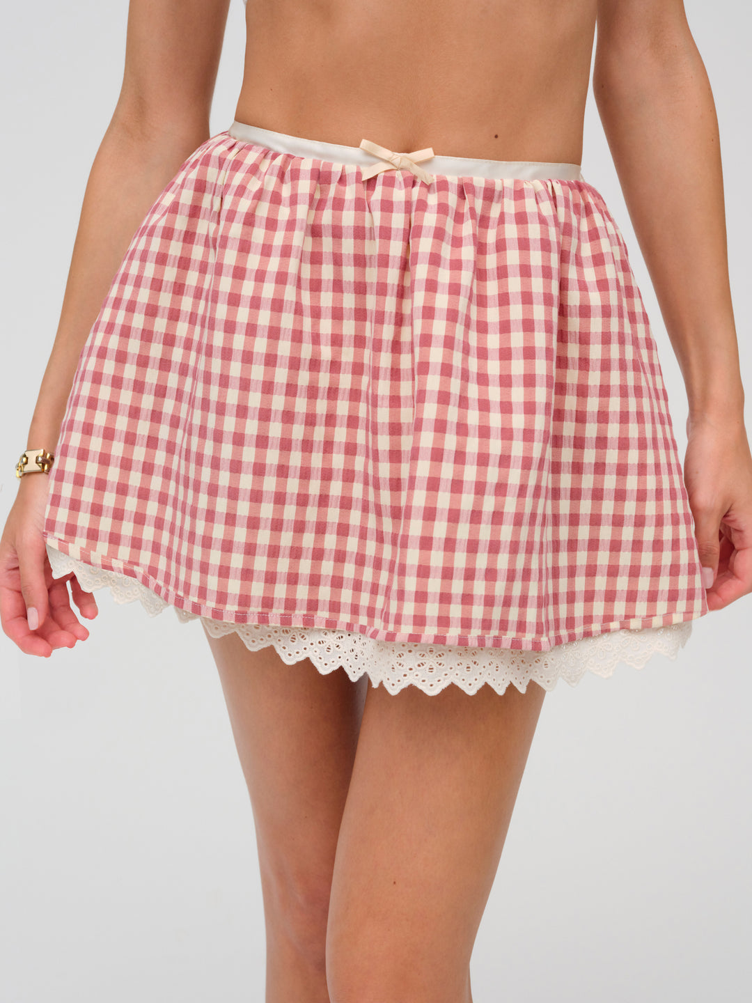 For Love and Lemons Georgia Gingham Micro Mini Skirt - Mauve