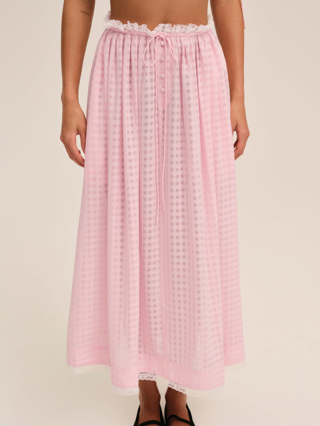 For Love and Lemons Ginny Gingham Midi Skirt - Pink