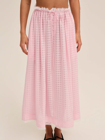 For Love and Lemons Ginny Gingham Midi Skirt - Pink