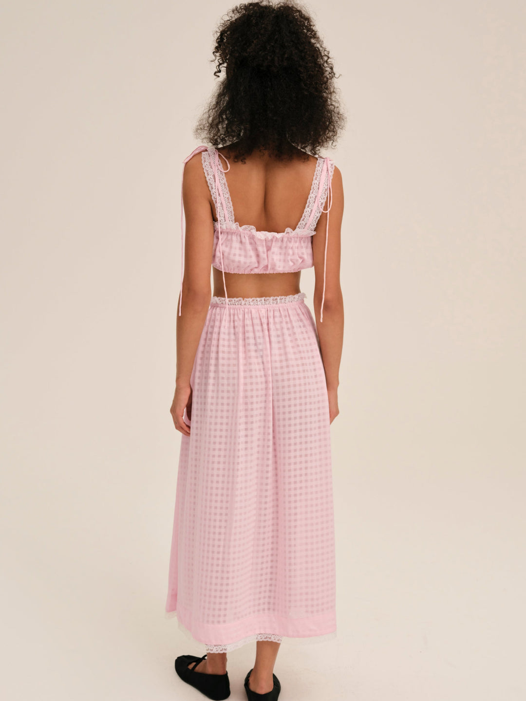 For Love and Lemons Ginny Gingham Midi Skirt - Pink