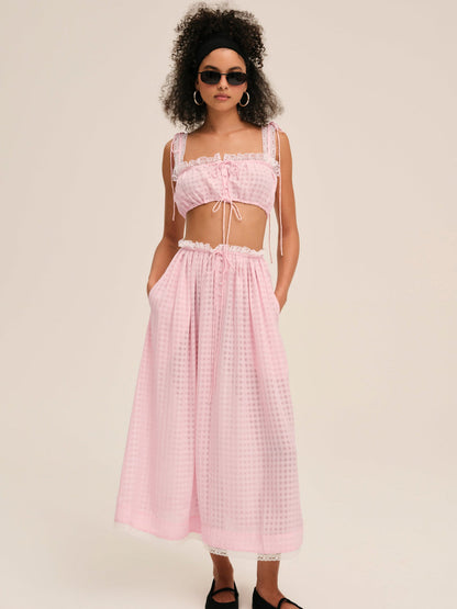 For Love and Lemons Ginny Gingham Midi Skirt - Pink