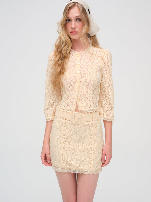 For Love and Lemons Lucy Lace Mini Skirt - Buttercream