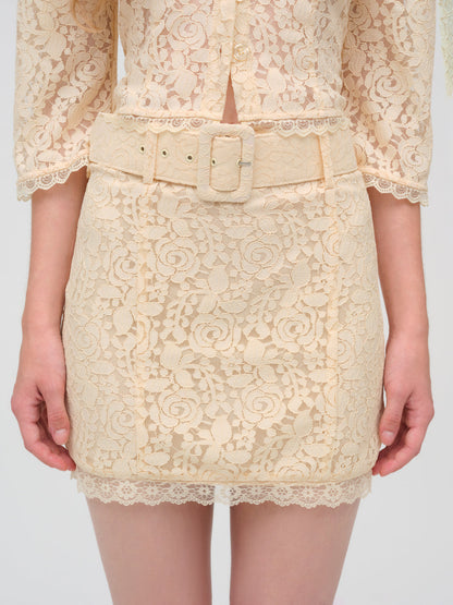 For Love and Lemons Lucy Lace Mini Skirt - Buttercream