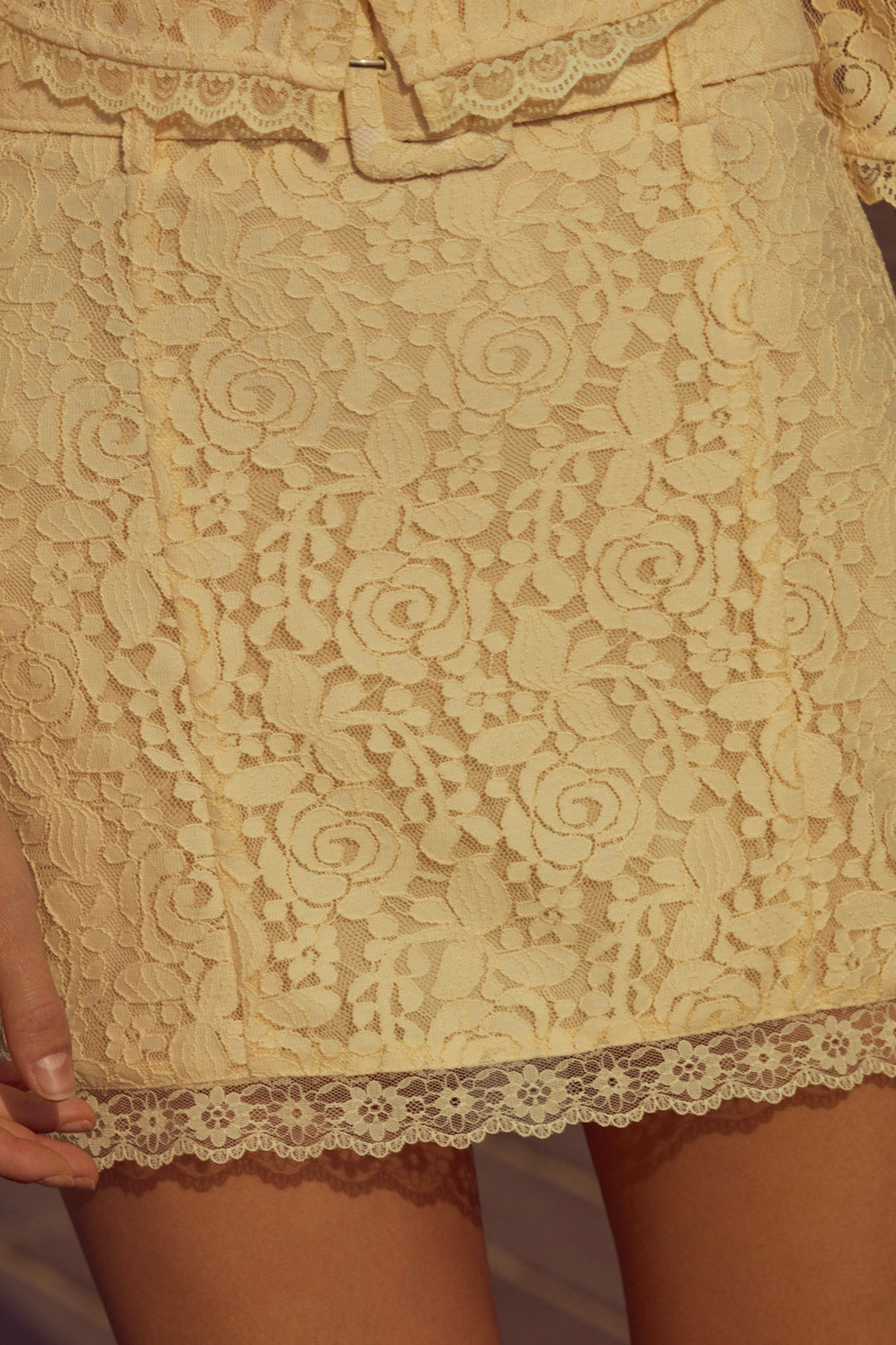 For Love and Lemons Lucy Lace Mini Skirt - Buttercream