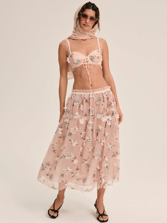For Love and Lemons Blushing Rose Midi Skirt - Blush