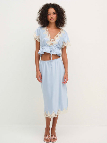 For Love and Lemons Sweetheart Midi Skirt - Dusty Blue