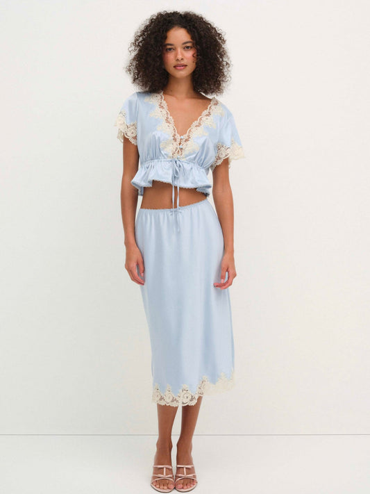 For Love and Lemons Sweetheart Midi Skirt - Dusty Blue