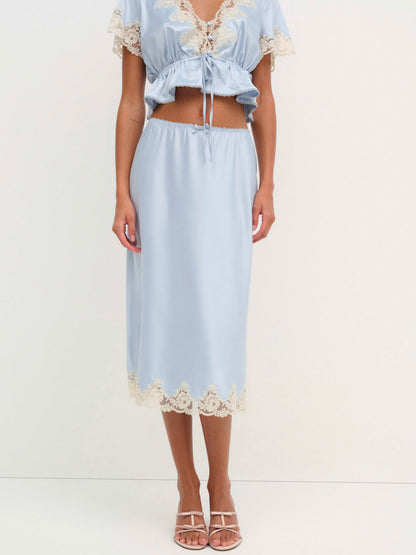 For Love and Lemons Sweetheart Midi Skirt - Dusty Blue