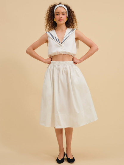 For Love and Lemons Marella Poplin Midi Skirt - White