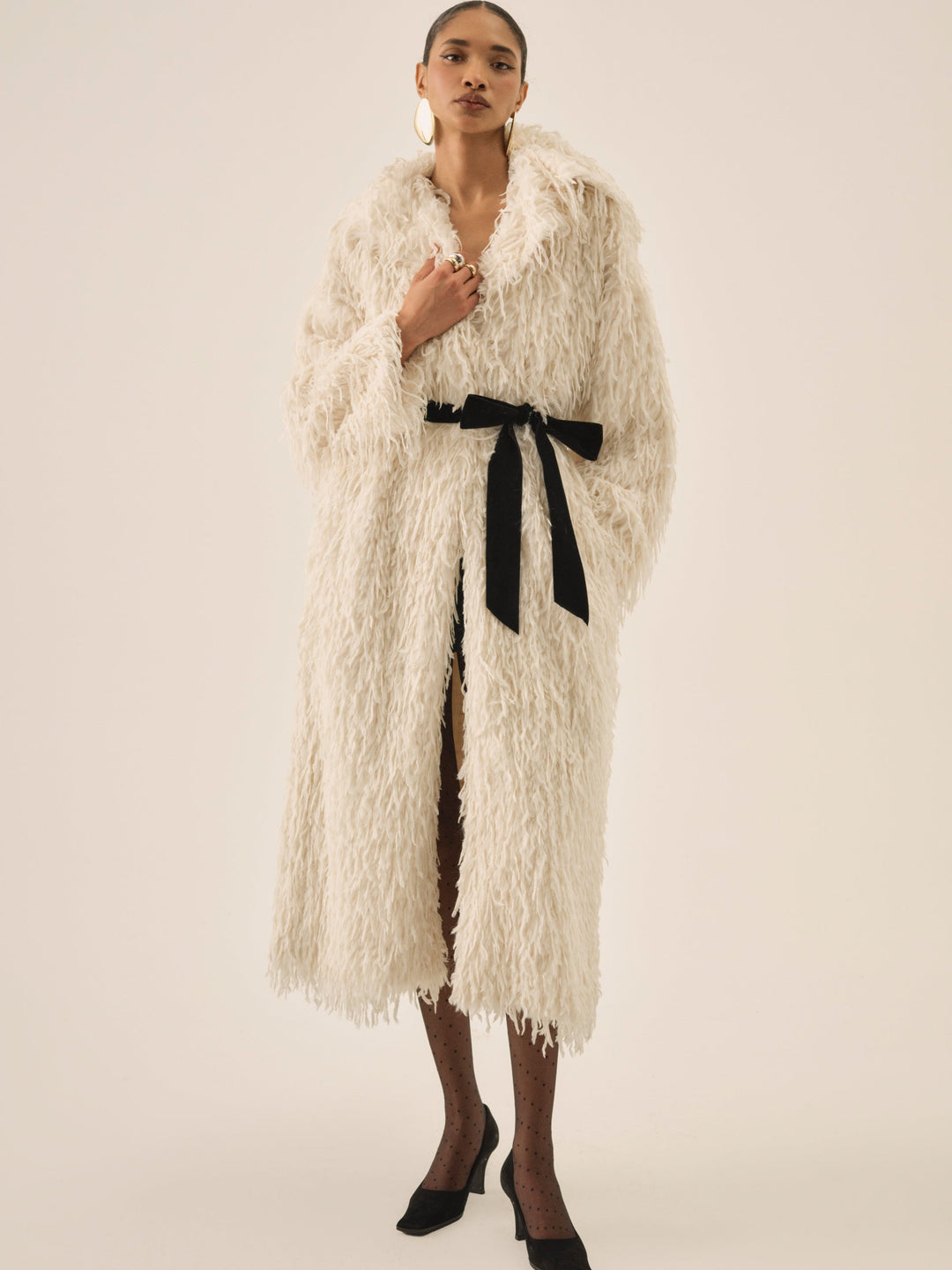 For Love and Lemons Ruffle Faux Feather Coat - Cream