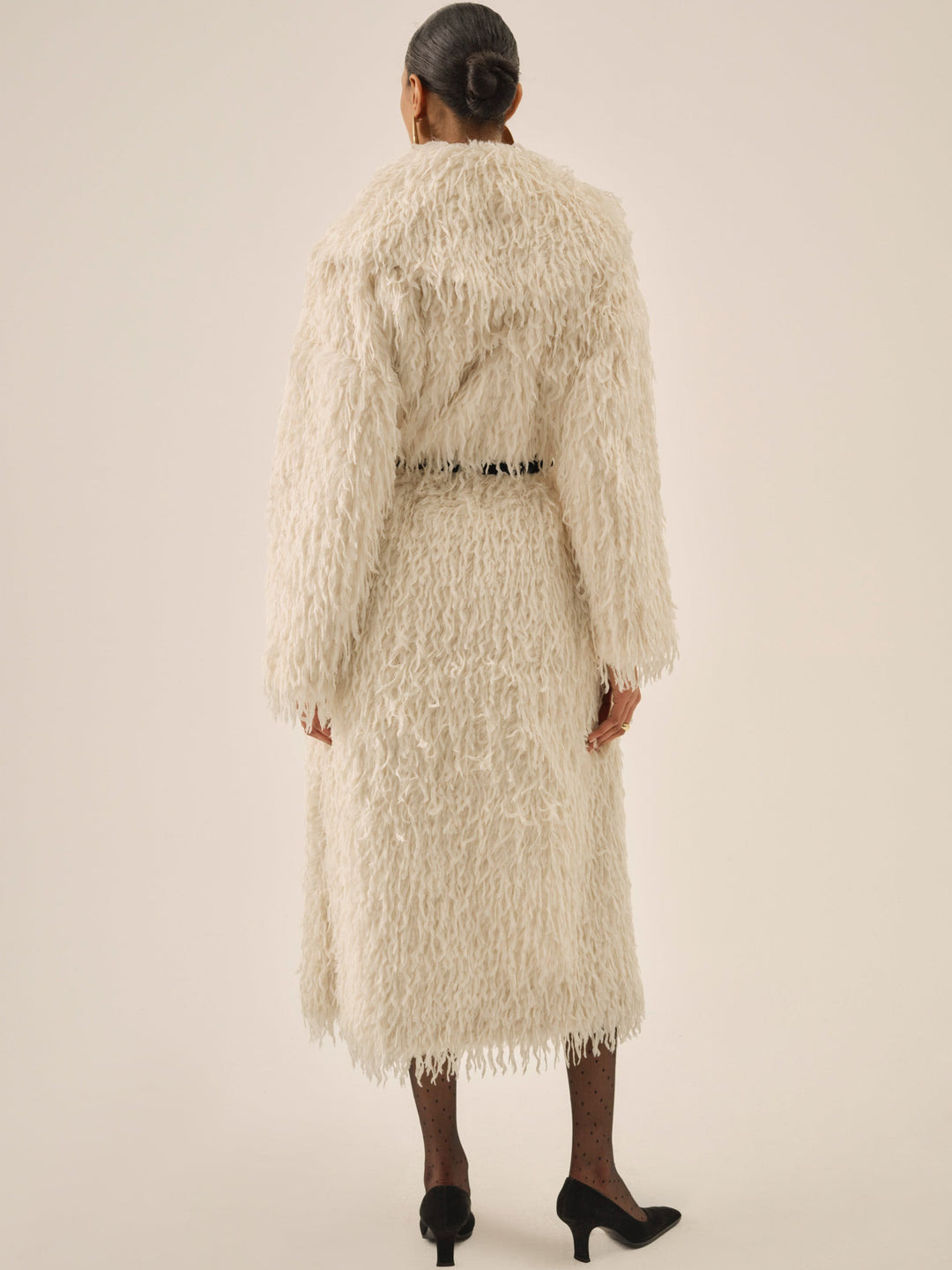 For Love and Lemons Ruffle Faux Feather Coat - Cream