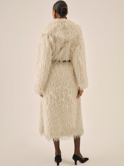 For Love and Lemons Ruffle Faux Feather Coat - Cream