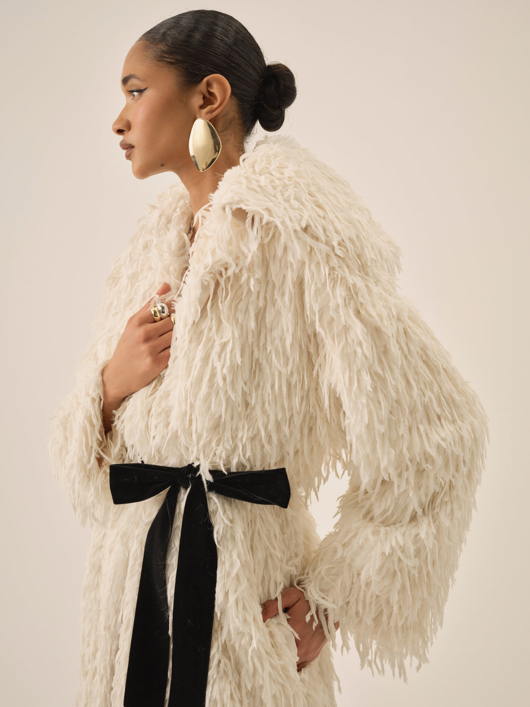 For Love and Lemons Ruffle Faux Feather Coat - Cream
