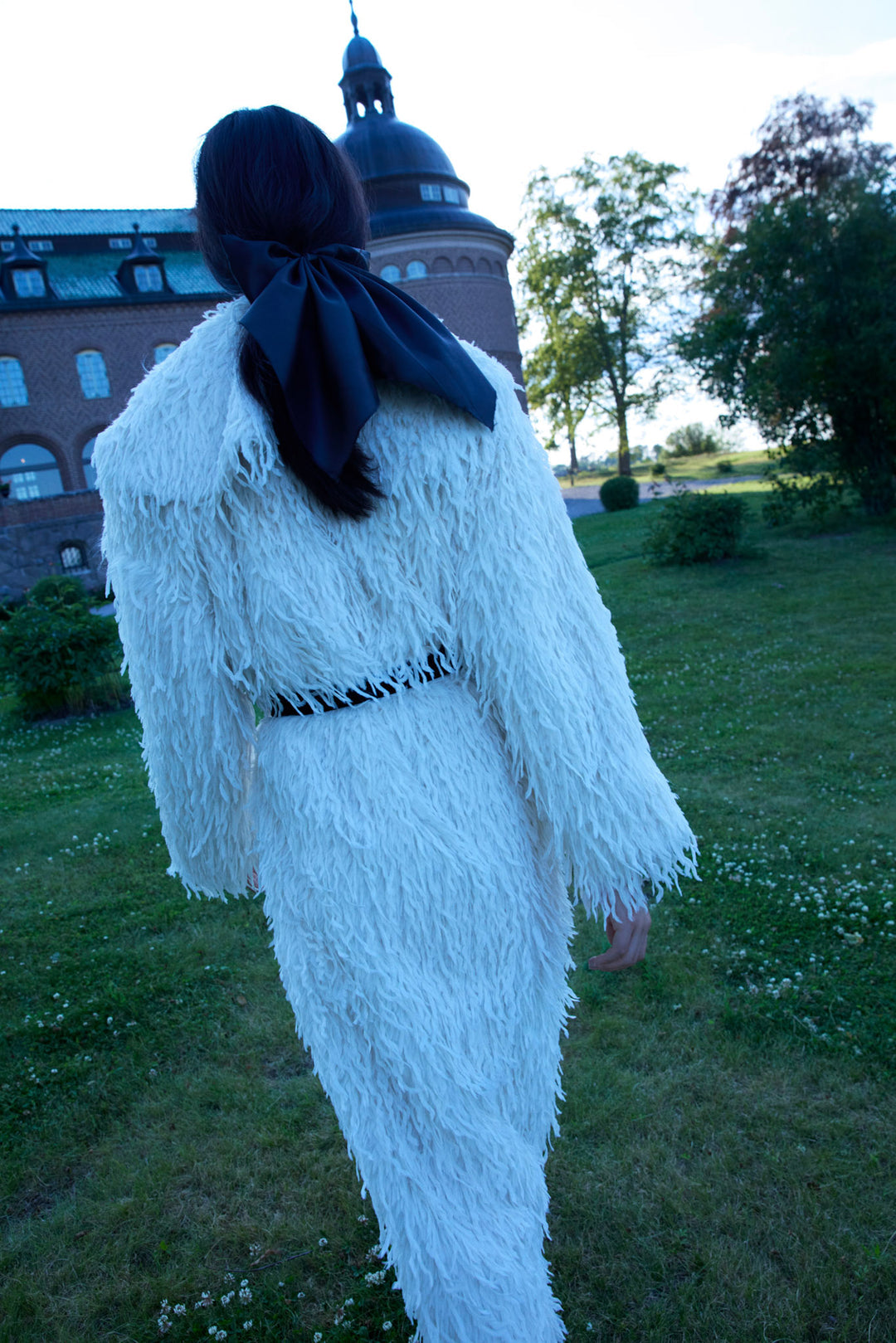 For Love and Lemons Ruffle Faux Feather Coat - Cream