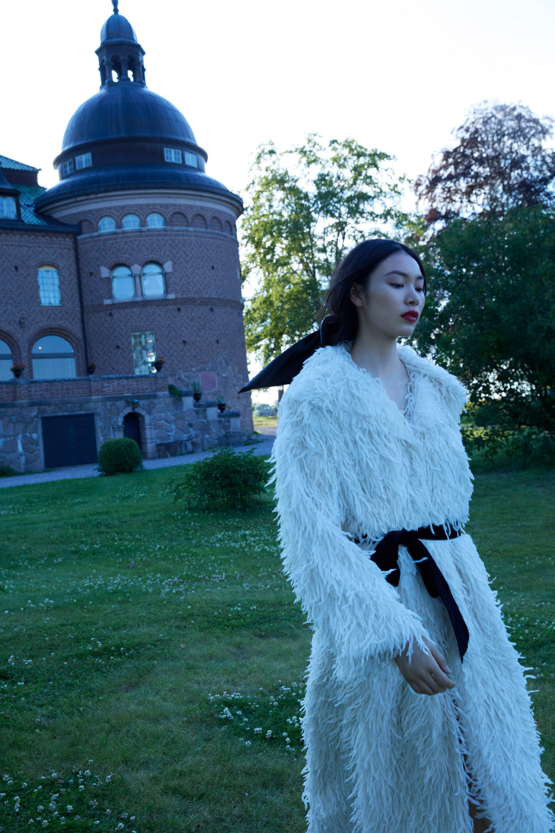 For Love and Lemons Ruffle Faux Feather Coat - Cream