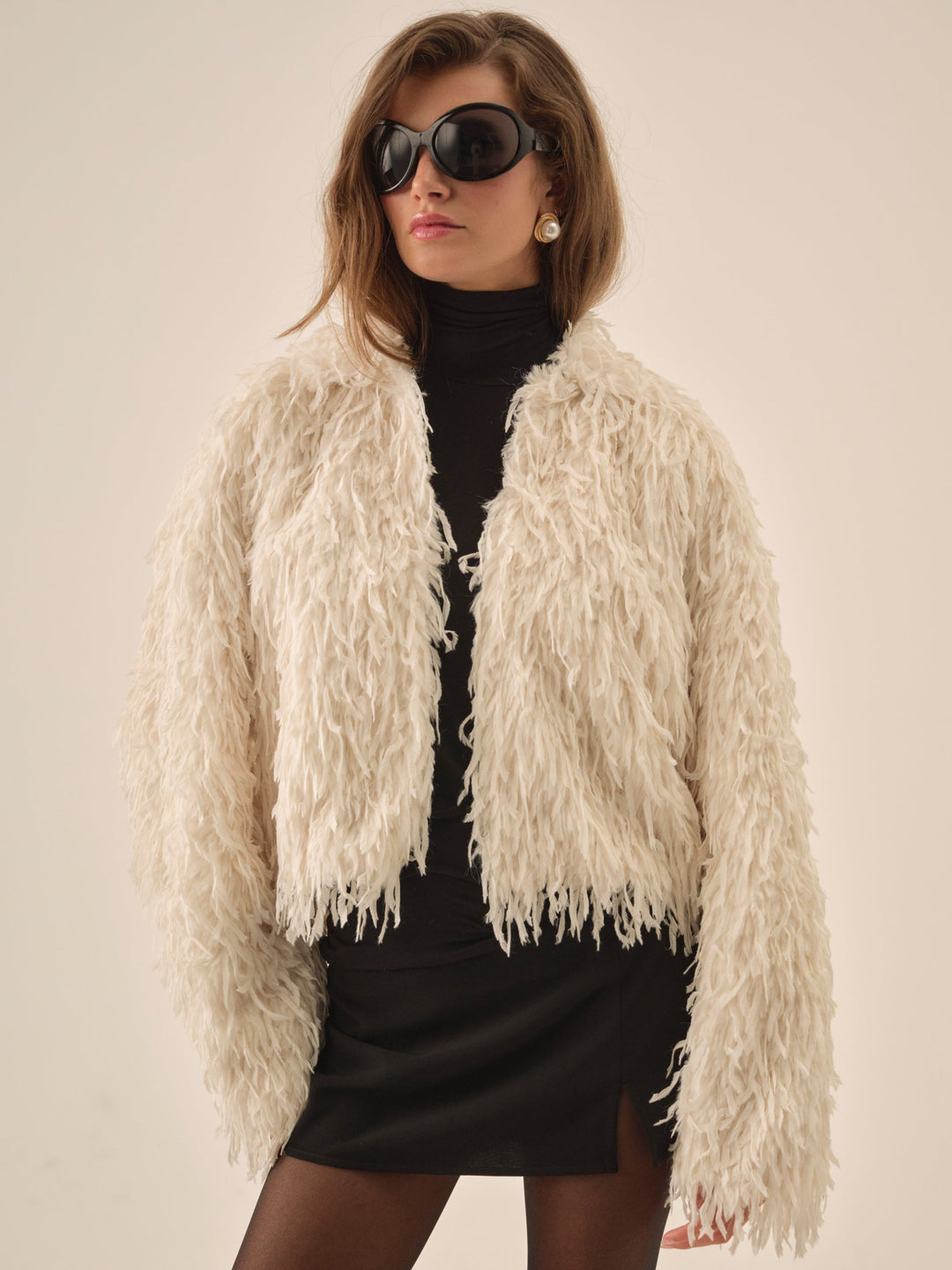 For Love and Lemons Ruffle Faux Feather Jacket - Cream