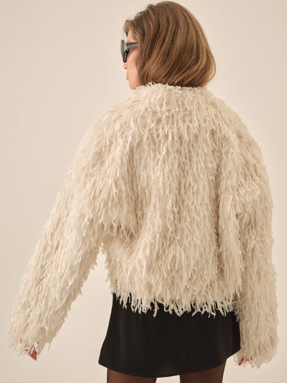 For Love and Lemons Ruffle Faux Feather Jacket - Cream