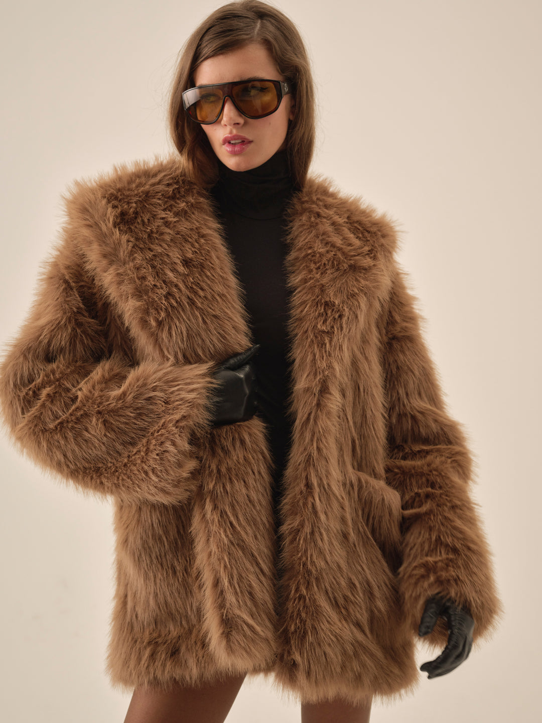 For Love and Lemons Warm Honey Faux Fur Jacket  - Brown