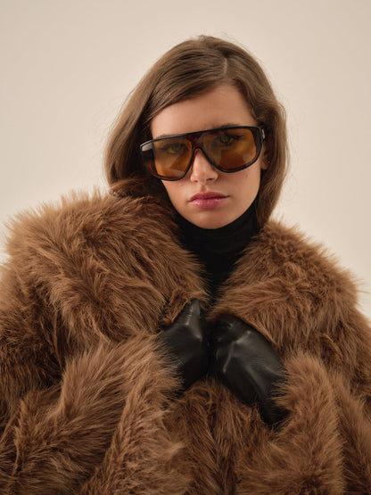 For Love and Lemons Warm Honey Faux Fur Jacket  - Brown