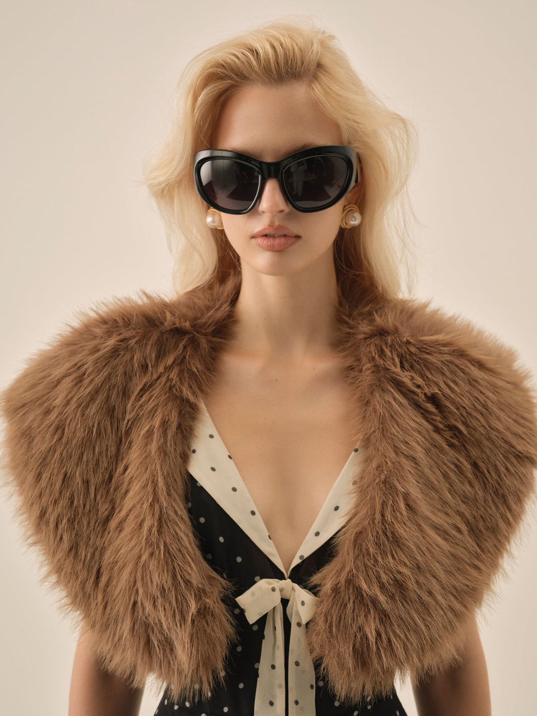 For Love and Lemons Warm Honey Faux Fur Stole  - Brown
