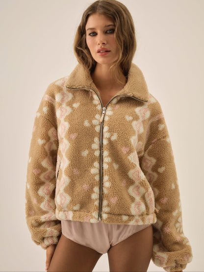 For Love and Lemons Betty Sherpa Zip Up - Pink