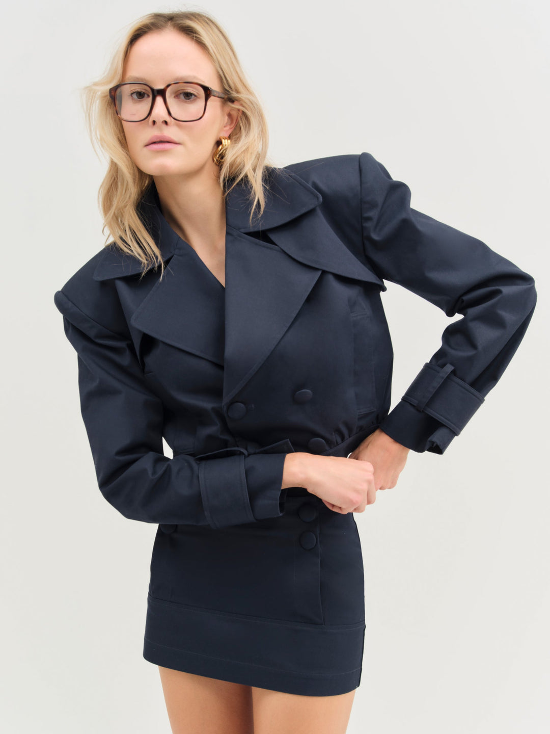 For Love and Lemons Cotton Twill Cropped Jacket - Navy