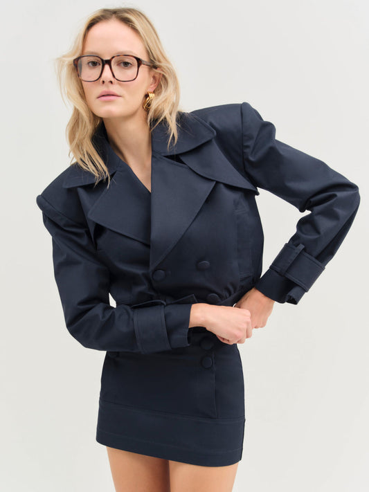 For Love and Lemons Cotton Twill Cropped Jacket - Navy