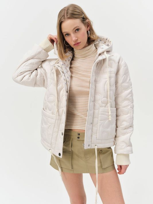 For Love and Lemons Isabel Quilted Puffer Jacket - Cream
