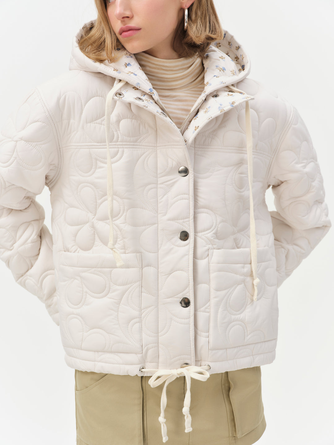 For Love and Lemons Isabel Quilted Puffer Jacket - Cream